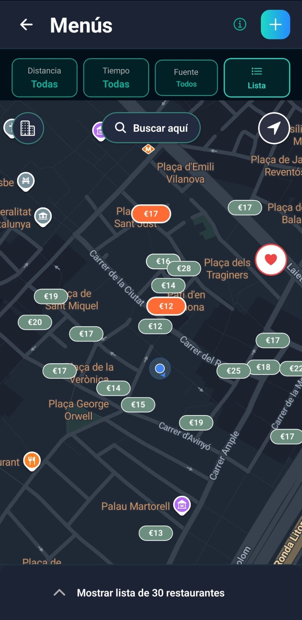Mapa de menús del día en MenúHunter